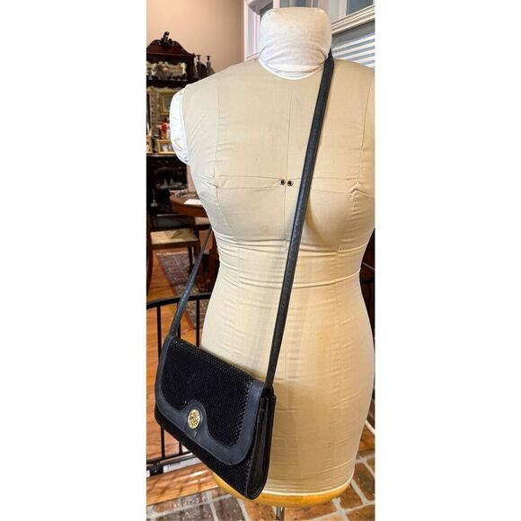 Whiting & Davis Black Metal Mesh Shoulder Strap/Clutch Crossbody Bag - Picture 2 of 12